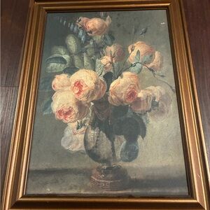 Threshold Gold Framed Floral Canvas with Cream and Pink Roses